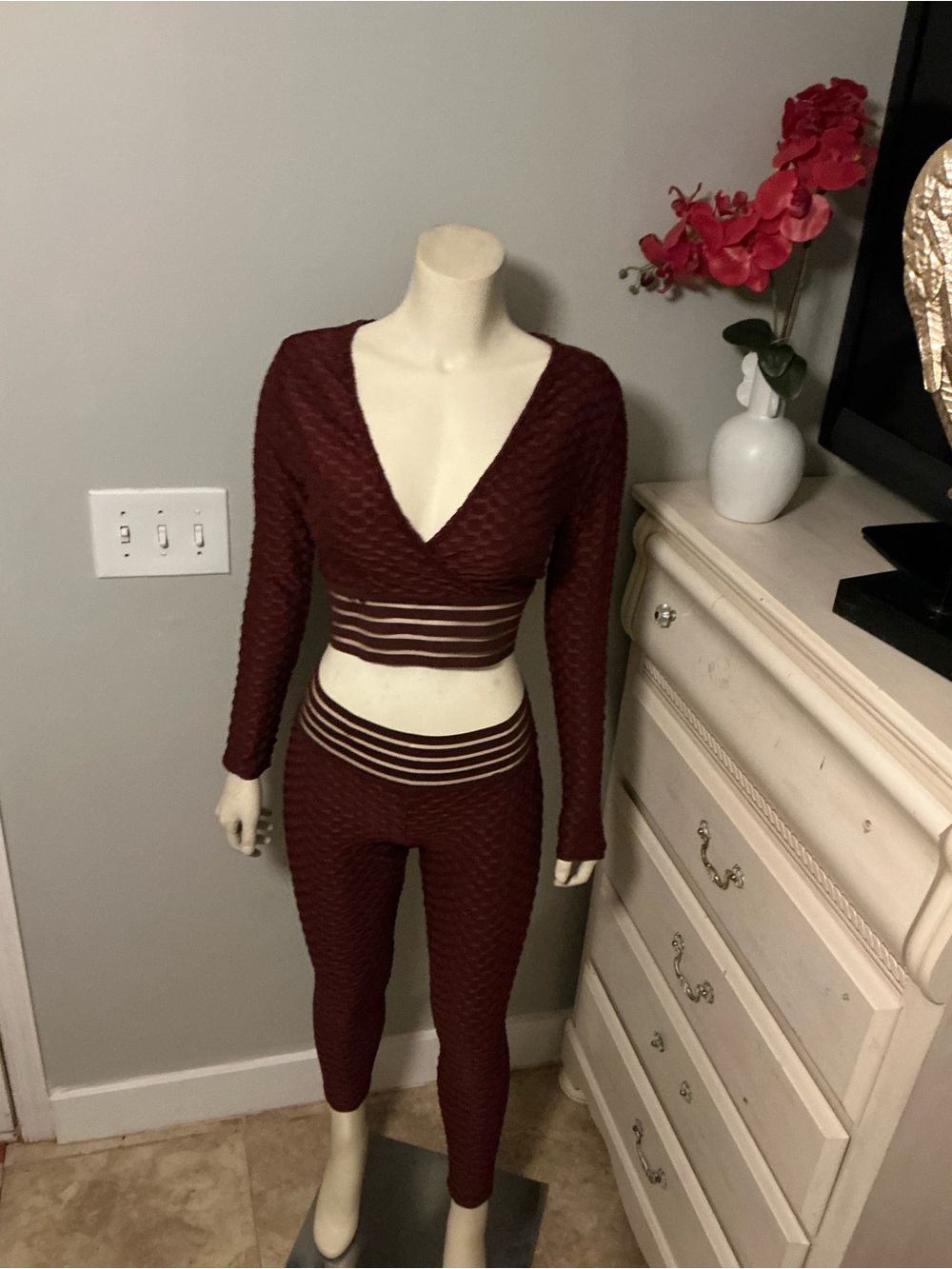 Hot Kiss Women's Maroon Textured Two-Piece Track Set